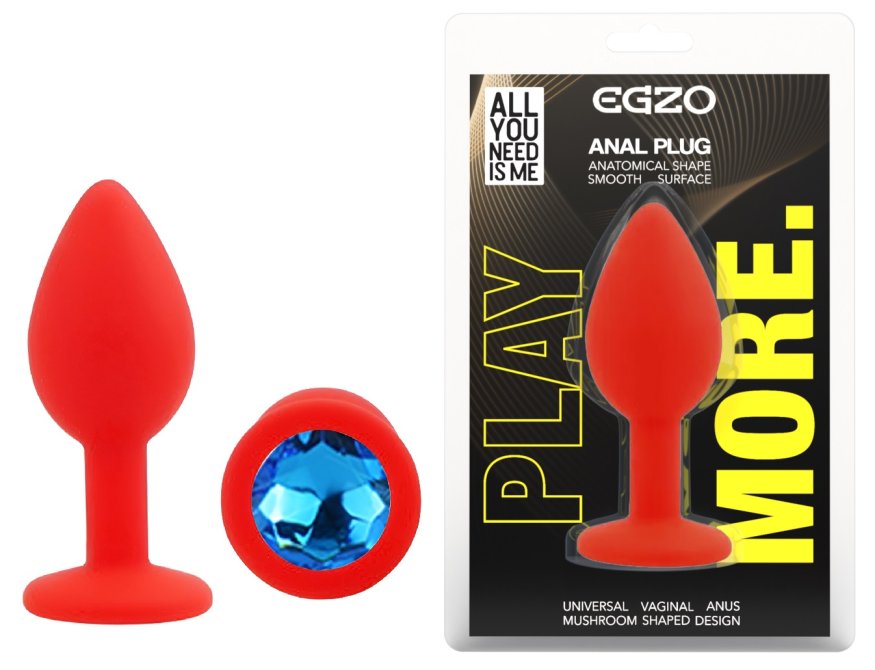 Силиконовая анальная пробка EGZO - Silicone Red Round Plug Blue, size S