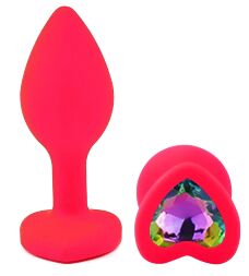 Силіконова анальна пробка EGZO - Silicone Pink Heart Plug Rainbow, size S