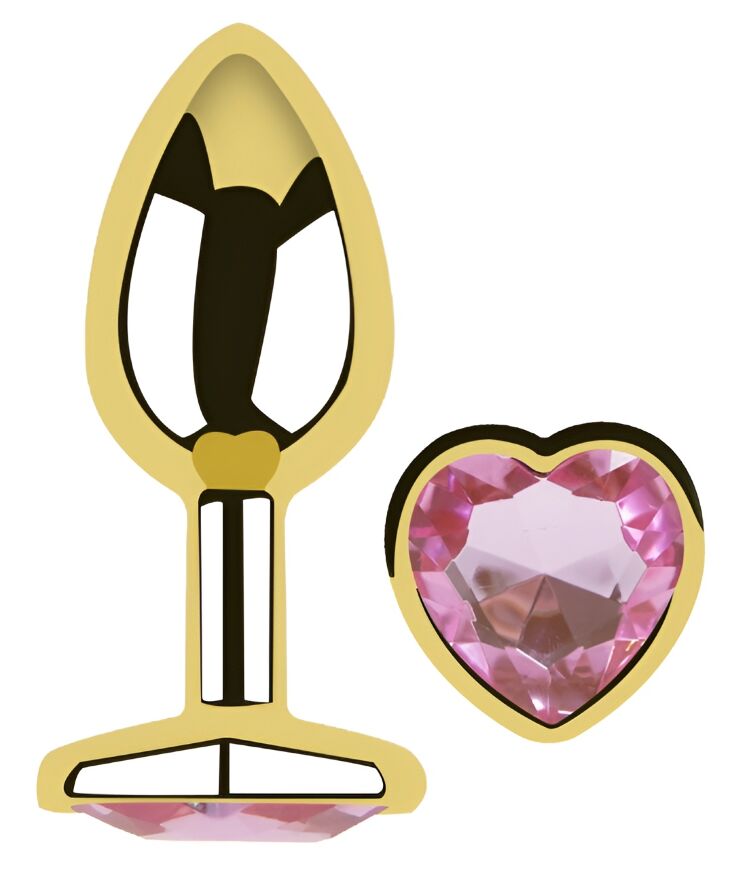Анальна пробка з кристалом EGZO - Gold Heart Plug Pink size M