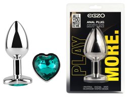 Анальна пробка з кристалом EGZO - Silver Heart Plug Marine size M