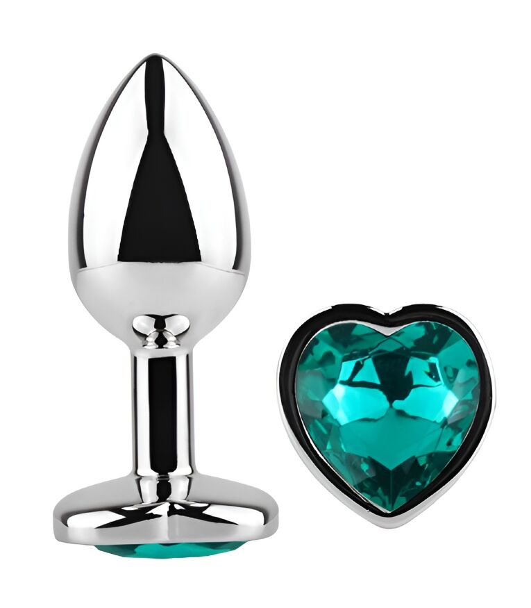 Анальная пробка с кристаллом EGZO - Silver Heart Plug Marine size M