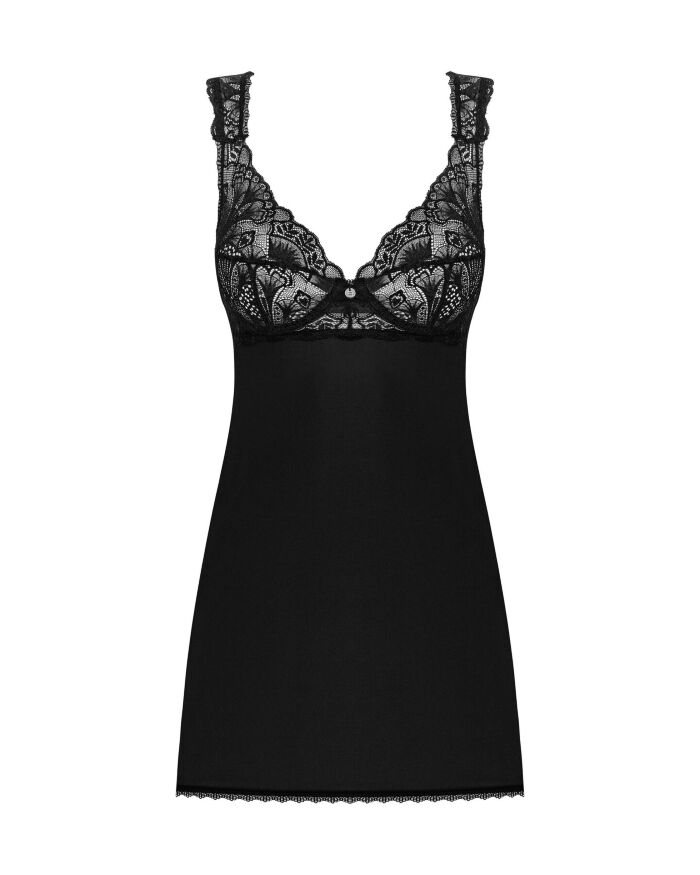 Obsessive Donna Dream babydoll - сексуальная сорочка с кружевом и стринги, XS/S (чёрный)