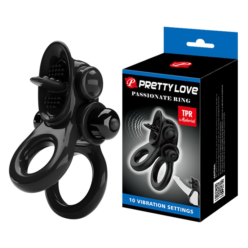 Ерекційне віброкільце з петлею для мошонки Pretty Love Passionate Ring Black