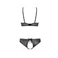 Комплект Passion URSULA SET black L/XL: бра, трусики с ажурным декором и открытым шагом