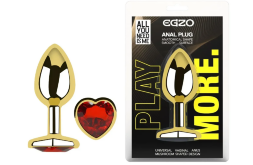 Анальная пробка с кристаллом EGZO - Gold Heart Plug Red size S