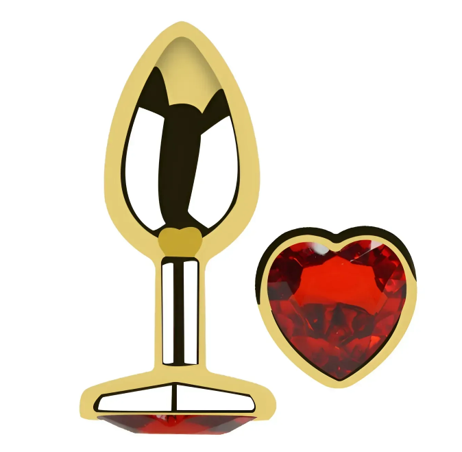 Анальная пробка с кристаллом EGZO - Gold Heart Plug Red size S