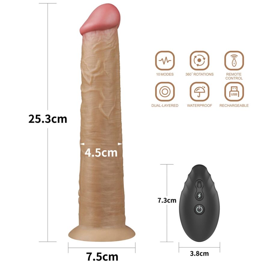 Вібратор з функцією ротації - Dual-Layered Silicone Rotator 10" Flesh