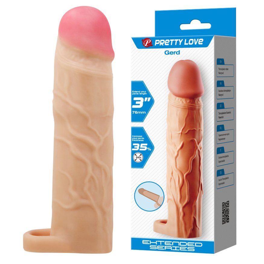 Закрита реалістична насадка на пеніс з чітко окресленою головкою Pretty Love Gerd Penis Extender 19.5 cm Flesh