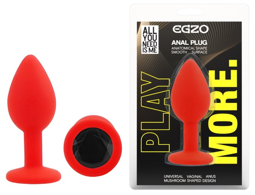Силиконовая анальная пробка EGZO - Silicone Red Round Plug Black, size S
