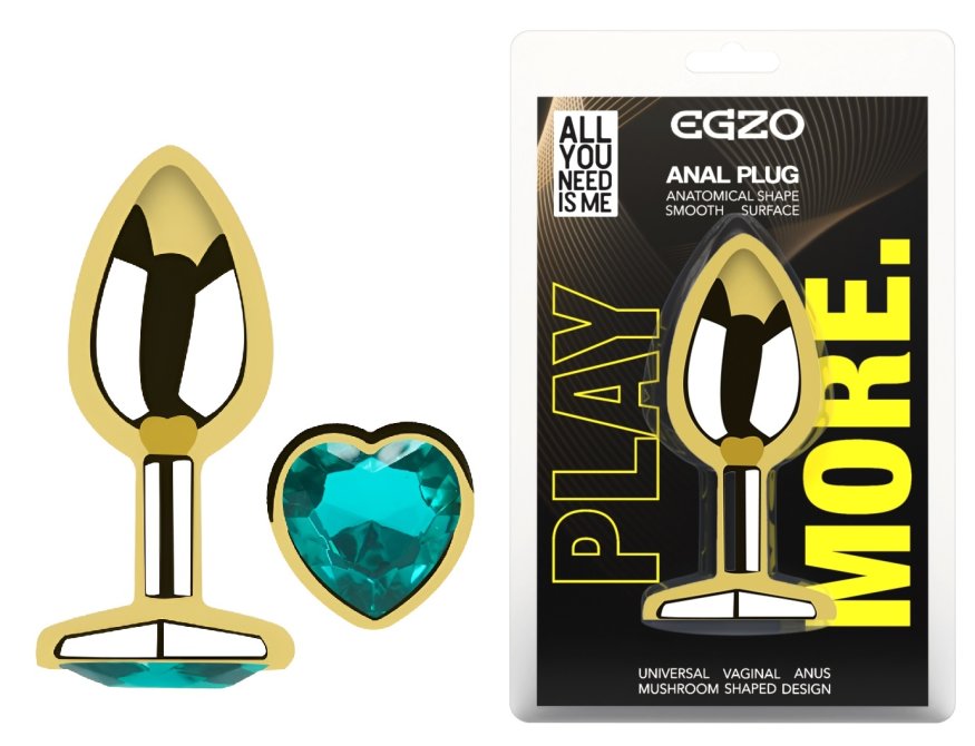 Анальна пробка з кристалом EGZO - Gold Heart Plug Marine size M