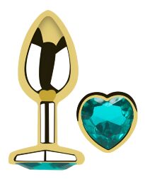 Анальная пробка с кристаллом EGZO - Gold Heart Plug Marine size M