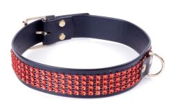 Нашийник зі штучної шкіри з кристалами Fetish Boss Series - Collar with crystals Red, BS3300110