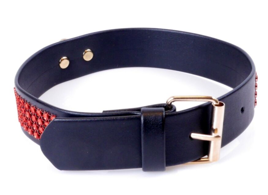 Ошейник из искуственной кожи с кристаллами Fetish Boss Series - Collar with crystals Red, BS3300110