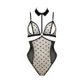 Passion - DOMINICA BODY - Сексуальный боди в горошек, L/XL (бежевый)