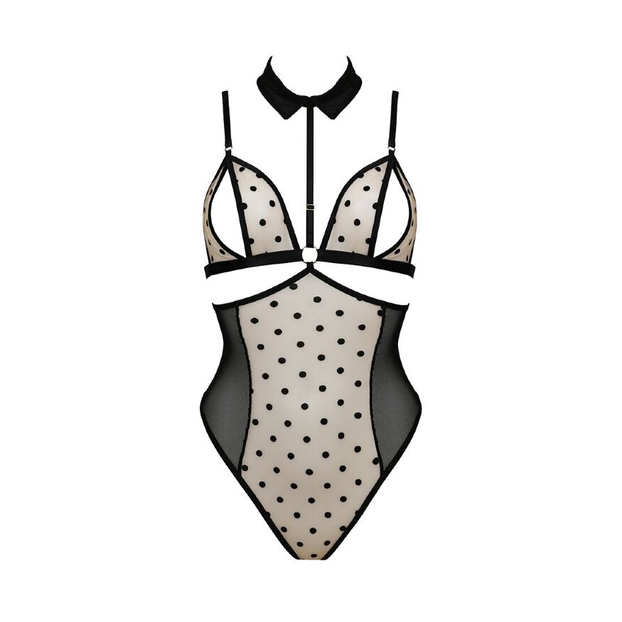 Passion - DOMINICA BODY - Сексуальный боди в горошек, L/XL (бежевый)