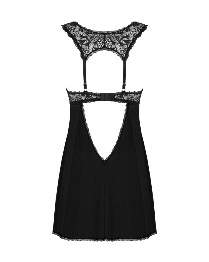 Сорочка бебі-дол з мереживом на грудях Obsessive Donna Dream babydoll M/L Black, стрінги