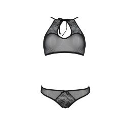 Комплект Passion URSULA SET black S/M: бра, трусики с ажурным декором и открытым шагом
