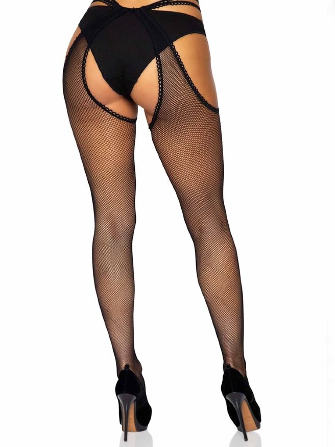Сексуальные колготки в мелкую сетку с интимным вырезом Leg Avenue черные, O/S