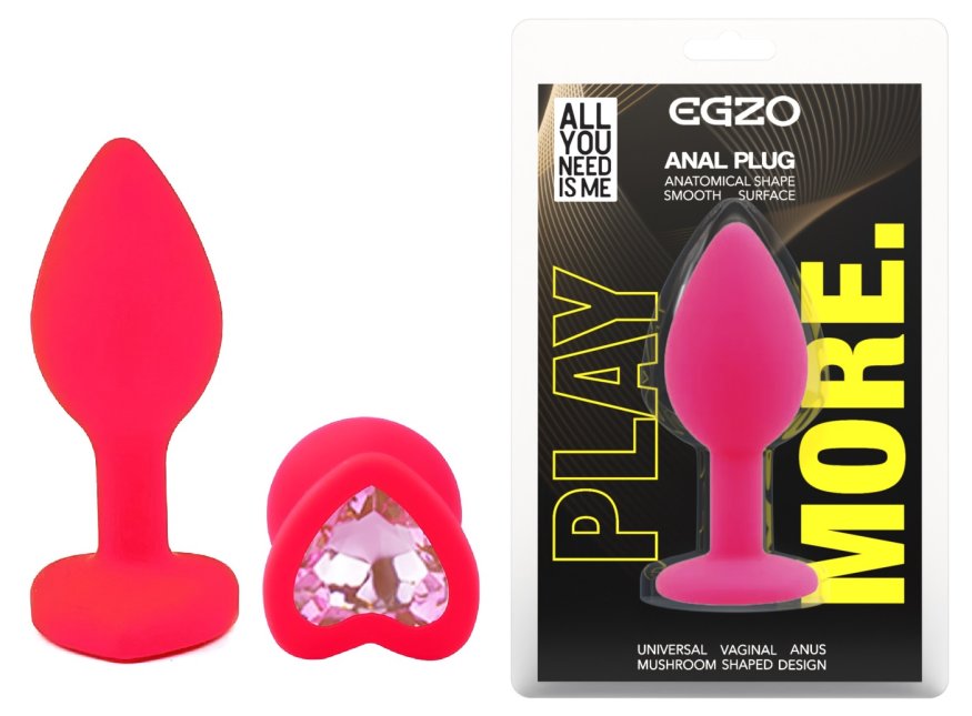 Силиконовая анальная пробка EGZO - Silicone Pink Heart Plug Pink, size S