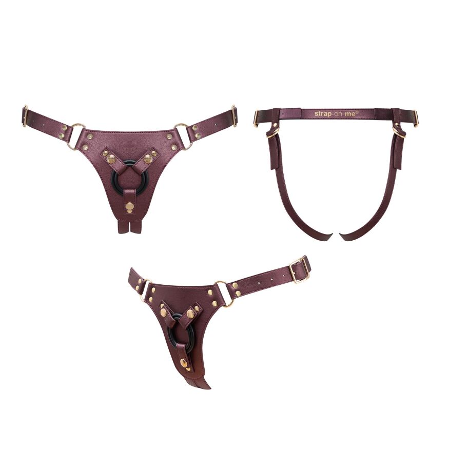 Трусики для страпона Strap-On-Me Harness Generous Aubergine, One Size, штучна шкіра, регульовані ремні