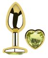Анальна пробка з кристалом EGZO - Gold Heart Plug Lime size M
