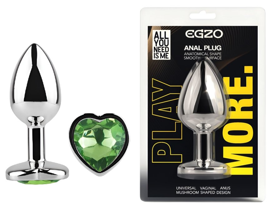 Анальная пробка с кристаллом EGZO - Silver Heart Plug Green size M