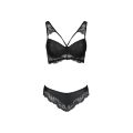 Комплект з еко-шкіри та мережива Passion LOONA SET S/M, black, бра і трусики