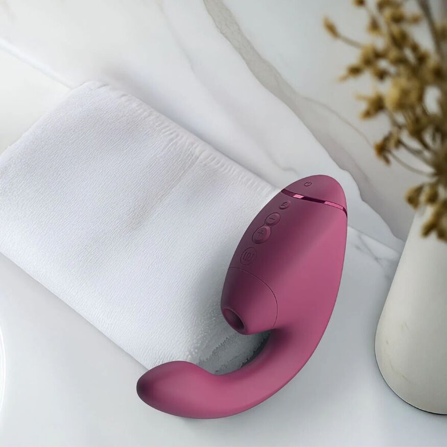 Двойной вакуумный клиторальный стимулятор с вибрацией Womanizer Next Duo - Dusky Pink