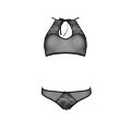 Комплект Passion URSULA SET black XXL/XXXL: бра, трусики с ажурным декором и открытым шагом