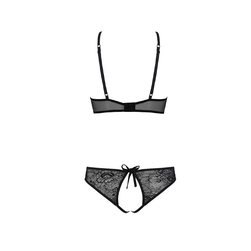 Комплект Passion URSULA SET black XXL/XXXL: бра, трусики с ажурным декором и открытым шагом