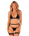 Комплект 3 предмета - лиф, стринги и пояс для чулков Selinne 3-pcs set, черный, XS/S