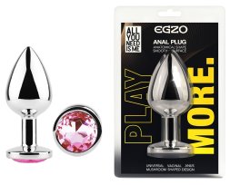 Анальна пробка з кристалом EGZO - Silver Round Plug Pink size S