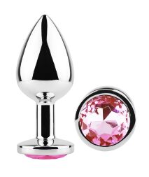 Анальна пробка з кристалом EGZO - Silver Round Plug Pink size S