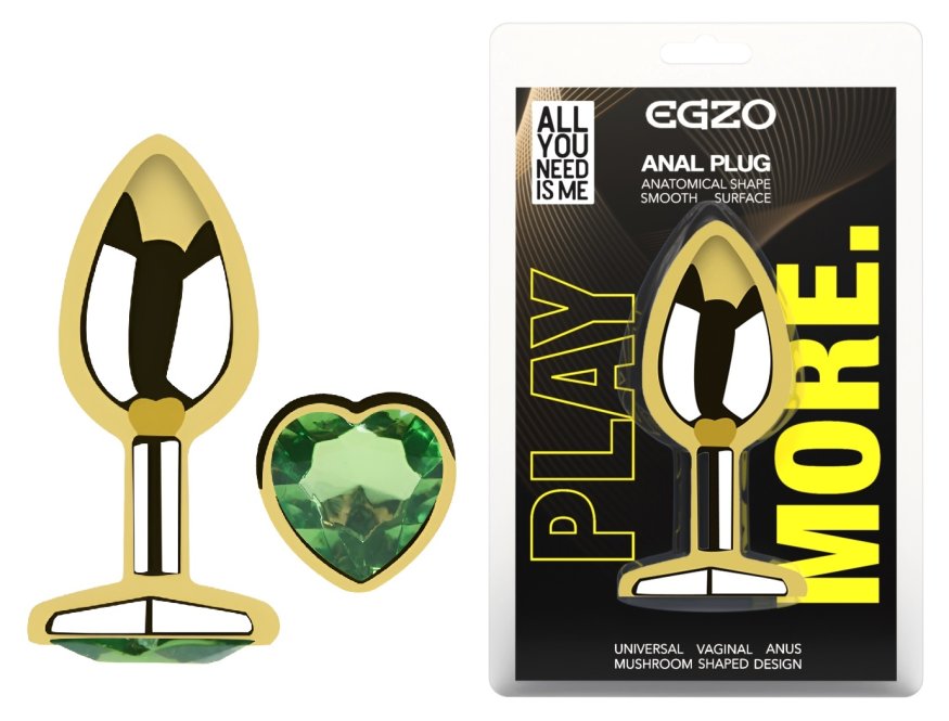 Анальная пробка с кристаллом EGZO - Gold Heart Plug Green size M