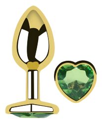 Анальна пробка з кристалом EGZO - Gold Heart Plug Green size M