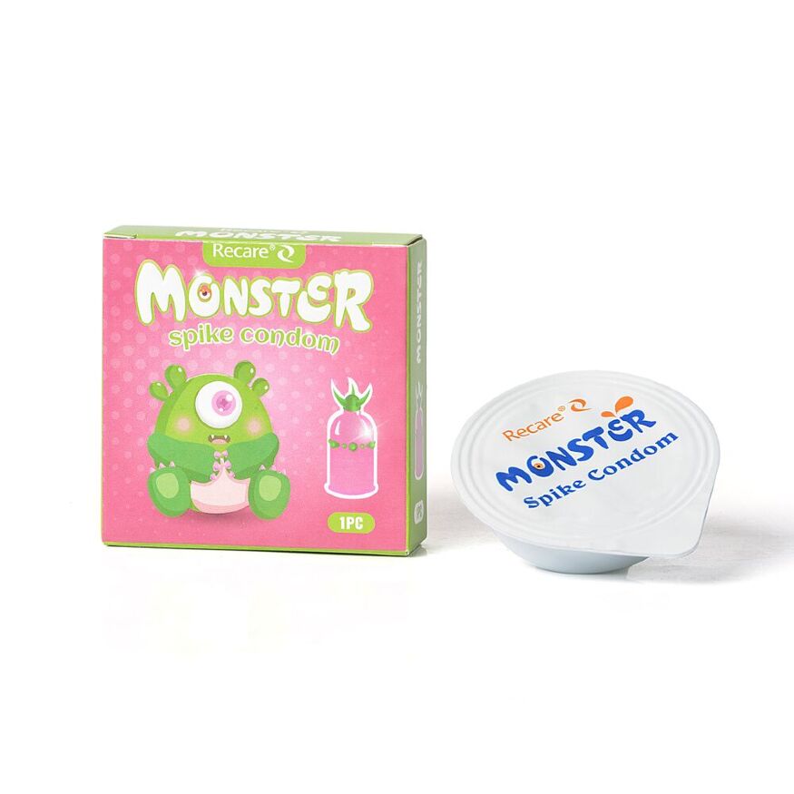 Насадка на член Recare Green Monster Spike Condom (презерватив с рядом шариков и усиками на кончике)