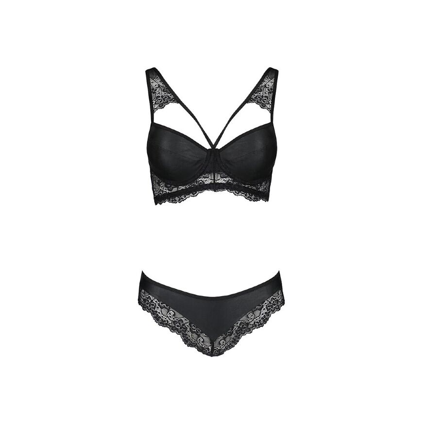 Комплект из эко-кожи с кружевом: бра и трусики Loona Set black XXL/XXXL - Passion
