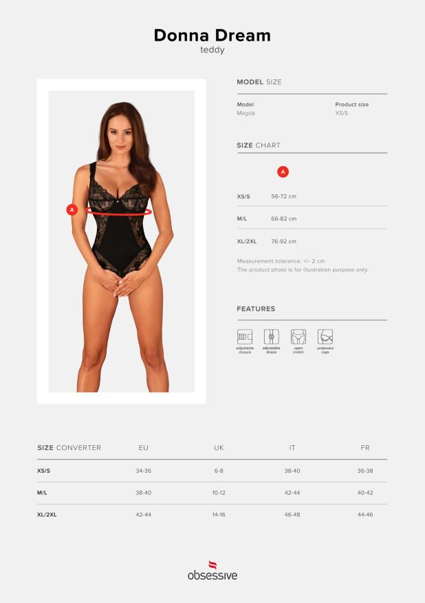 Мереживне боді Obsessive Donna Dream crotchless teddy XS/S Black, відкритий доступ