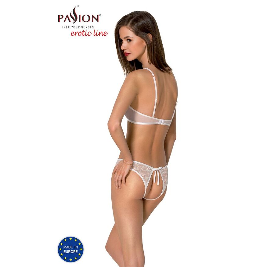 Комплект Passion URSULA SET white L/XL: бра, трусики с ажурным декором и открытым шагом