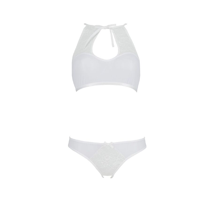 Комплект Passion URSULA SET white L/XL: бра, трусики с ажурным декором и открытым шагом