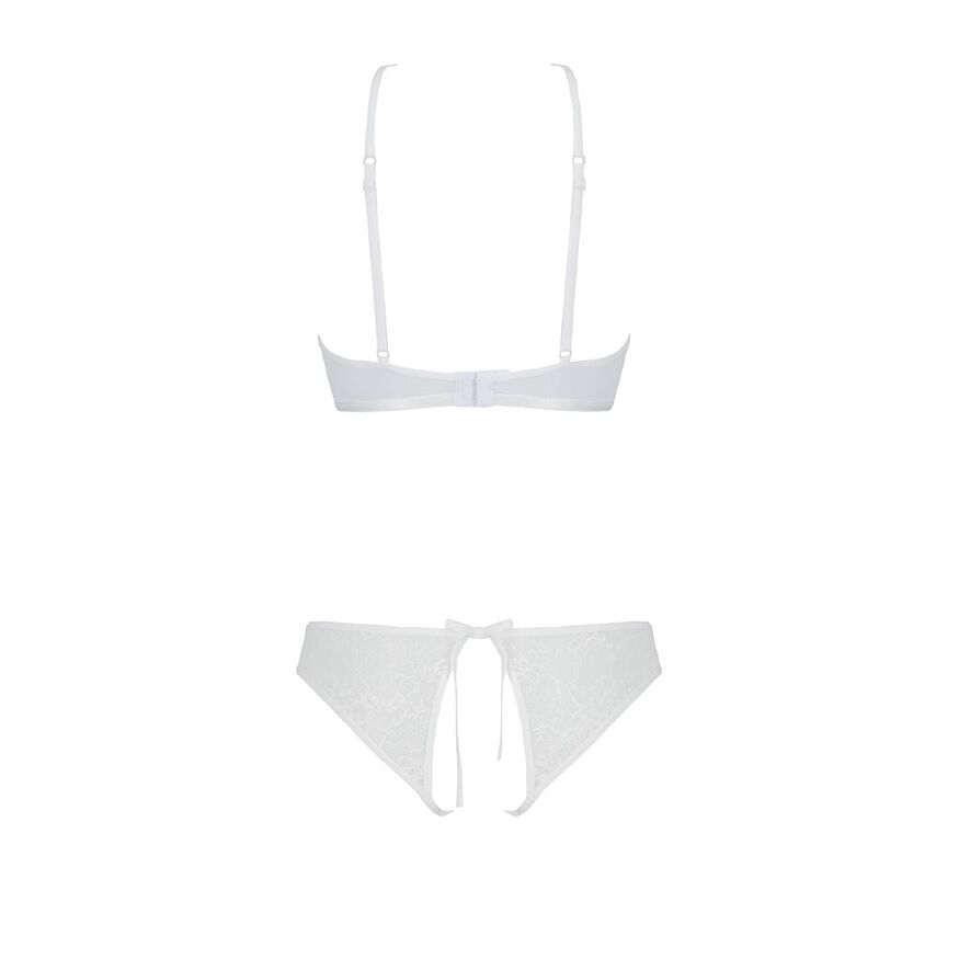 Комплект Passion URSULA SET white L/XL: бра, трусики с ажурным декором и открытым шагом