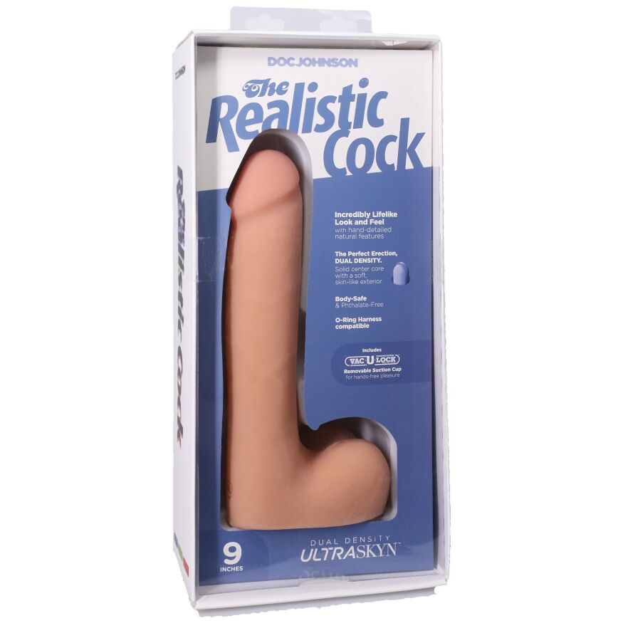 Фалоімітатор тілесний з кібершкіри Doc Johnson The Realistic Cock ULTRASKYN - 9 Inch with Balls Vanilla