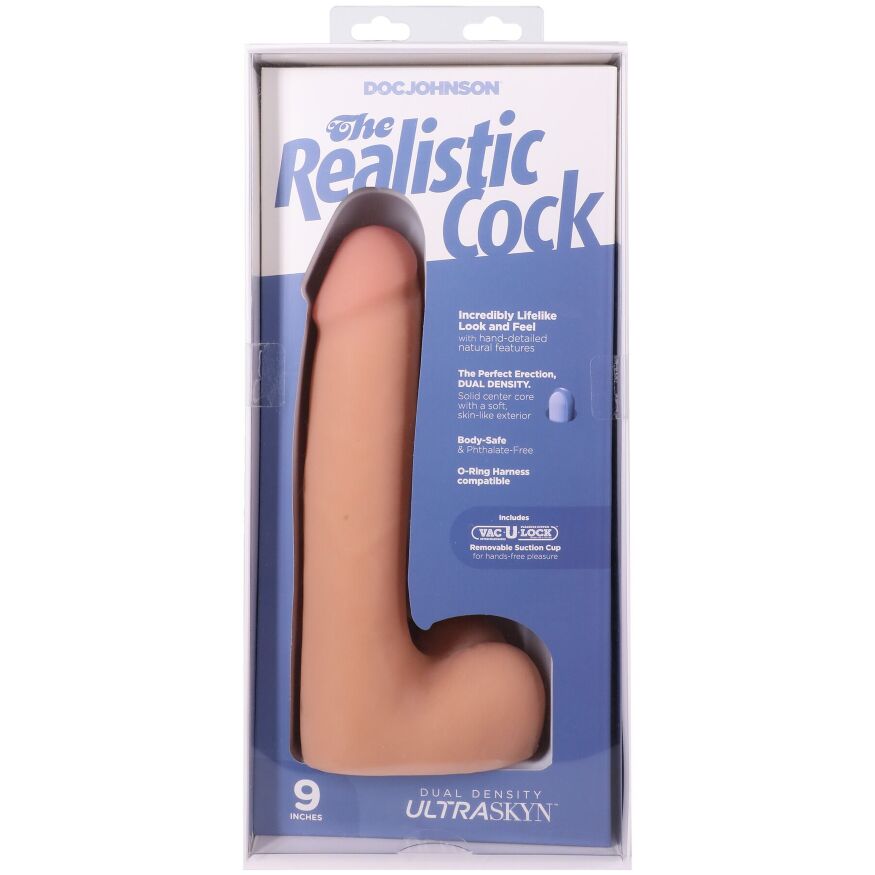 Фалоімітатор тілесний з кібершкіри Doc Johnson The Realistic Cock ULTRASKYN - 9 Inch with Balls Vanilla