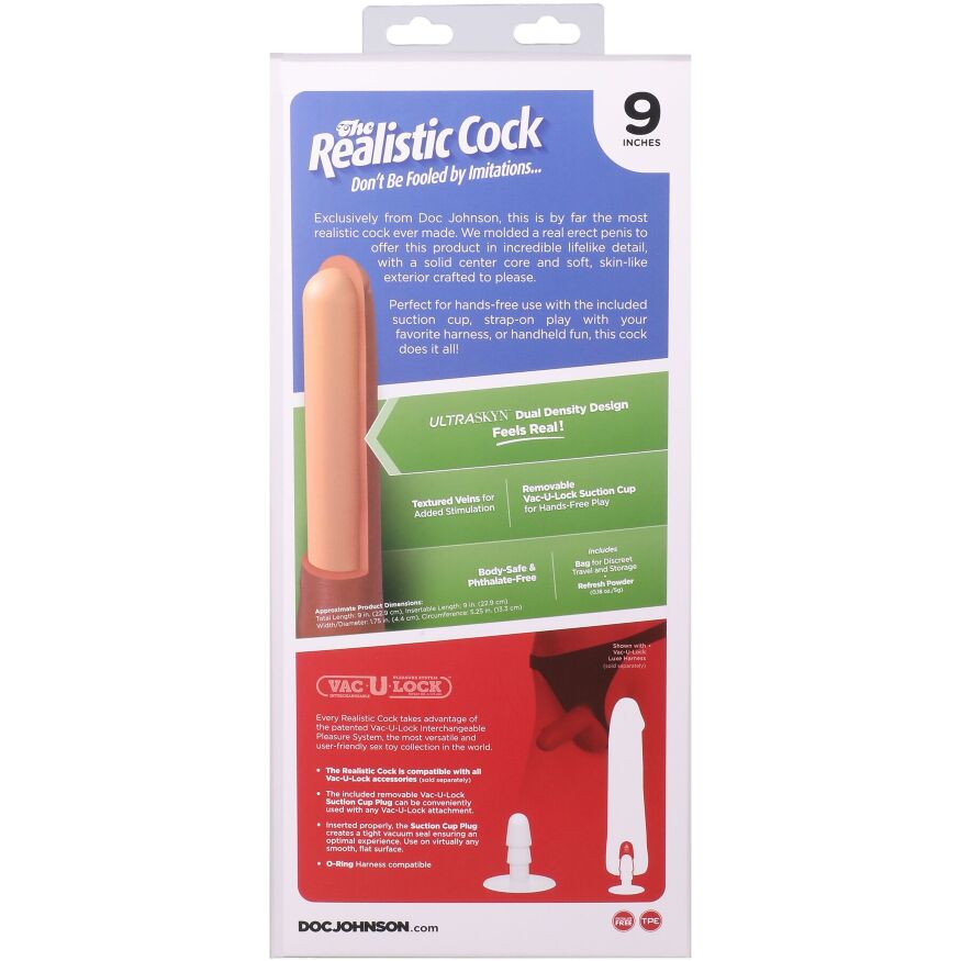 Фалоімітатор тілесний з кібершкіри Doc Johnson The Realistic Cock ULTRASKYN - 9 Inch with Balls Vanilla