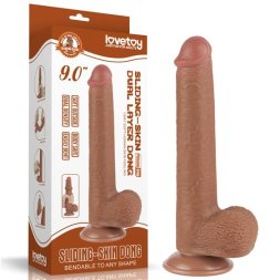 Пружний фалоімітатор в темному кольорі - Sliding-Skin Dual Layer Dong 9" Brown