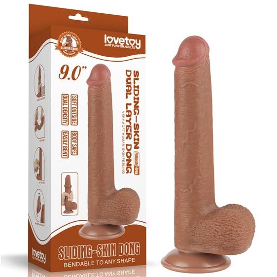 Пружний фалоімітатор в темному кольорі - Sliding-Skin Dual Layer Dong 9" Brown