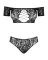 Комплект кружевной топ и трусики Obsessive Inessita, черный, S/M/L