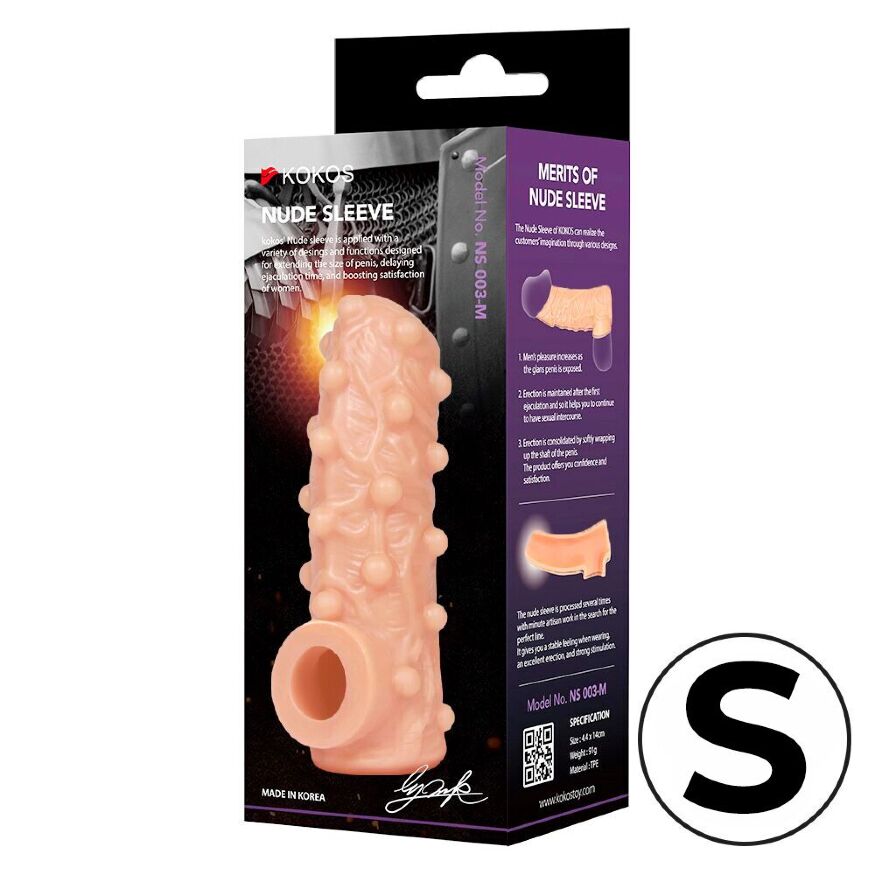 Відкрита насадка на член із великими горбками Kokos Nude Sleeve NS 003 S