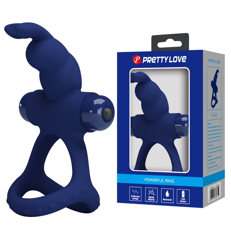 Гіпоалергенне ерекційне віброкільце  Pretty Love Powerful Vibro Cock Ring II Bunny Blue