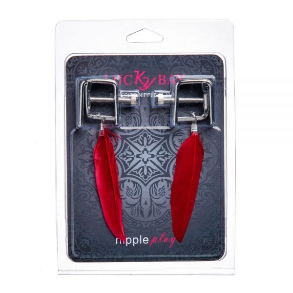 Зажимы на соски Nipple play квадратные перышки Red